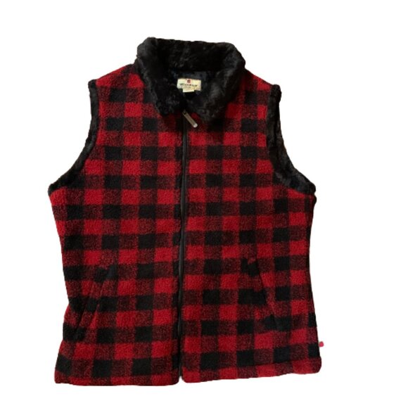 Woolrich Buffalo Plaid Women's Large Preppy Lumberjack Vest w/Faux Fur Collar - Picture 1 of 10